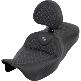 Saddlemen Roadsofa Seat Dragon Scale Gray Stitch with Backrest Touring '08-'25