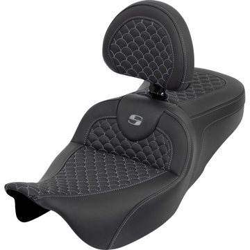 Saddlemen Roadsofa Seat Dragon Scale Gray Stitch with Backrest Touring '08-'25