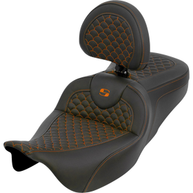Saddlemen Roadsofa Seat Dragon Scale Orange Stitch with Backrest Touring '08-'25