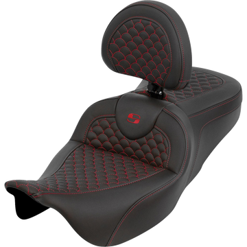 Saddlemen Roadsofa Seat Dragon Scale Red Stitch with Backrest Touring '08-'25