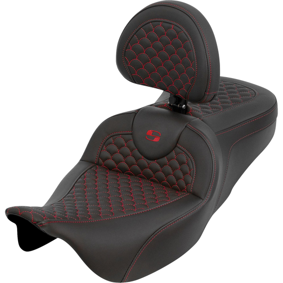 Saddlemen Roadsofa Seat Dragon Scale Red Stitch with Backrest Touring '08-'25