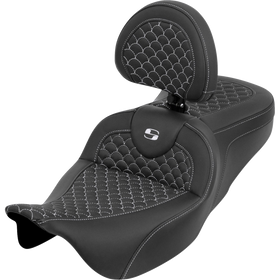 Saddlemen Roadsofa Seat Dragon Scale White Stitch with Backrest Touring '08-'25