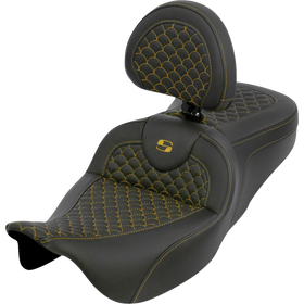 Saddlemen Roadsofa Seat Dragon Scale Gold Stitch with Backrest Touring '08-'25