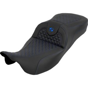 Saddlemen Extended Reach Roadsofa Seat Dragon Scale W/O Backrest Blue Stitch FLH/FLT '08-'25