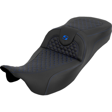 Saddlemen Extended Reach Roadsofa Seat Dragon Scale W/O Backrest Blue Stitch FLH/FLT '08-'25