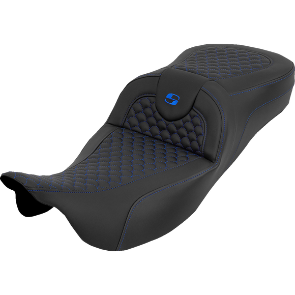 Saddlemen Extended Reach Roadsofa Seat Dragon Scale W/O Backrest Blue Stitch FLH/FLT '08-'25