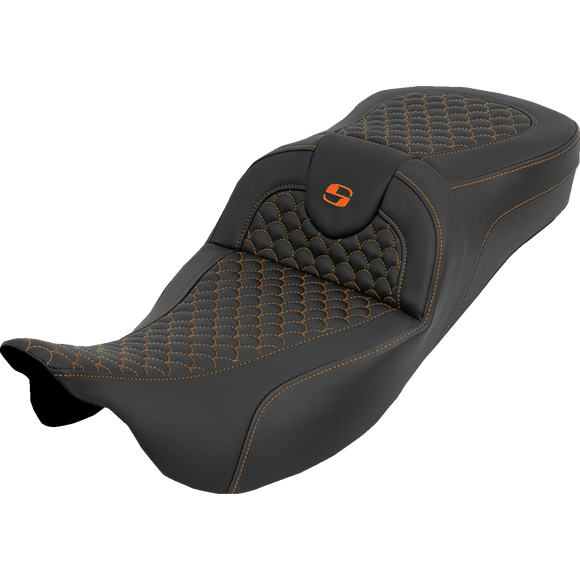 Saddlemen Extended Reach Roadsofa Seat Dragon Scale W/O Backrest Orange Stitch FLH/FLT '08-'25