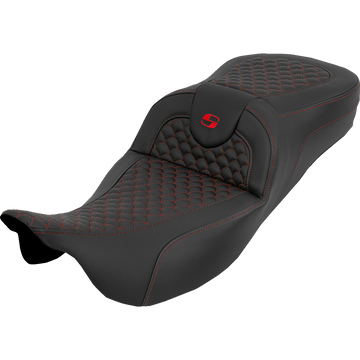 Saddlemen Extended Reach Roadsofa Seat Dragon Scale W/O Backrest Red Stitch FLH/FLT '08-'25