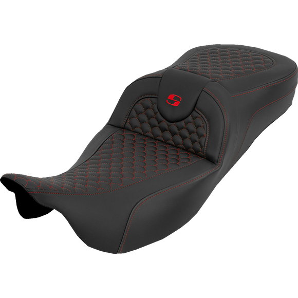 Saddlemen Extended Reach Roadsofa Seat Dragon Scale W/O Backrest Red Stitch FLH/FLT '08-'25