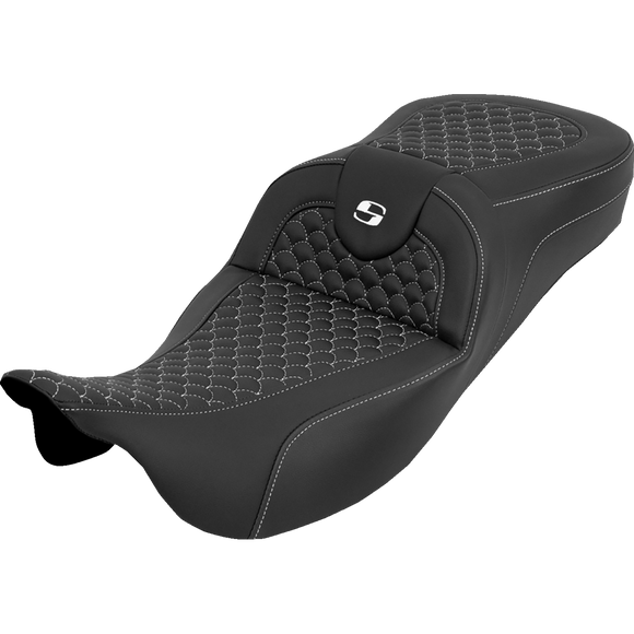 Saddlemen Extended Reach Roadsofa Seat Dragon Scale W/O Backrest White Stitch FLH/FLT '08-'25