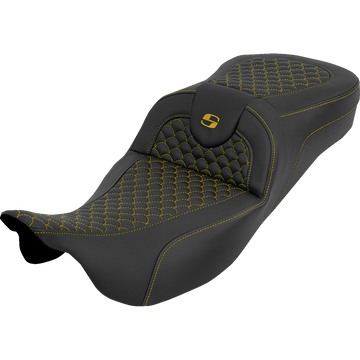 Saddlemen Extended Reach Roadsofa Seat Dragon Scale W/O Backrest Gold Stitch FLH/FLT '08-'25