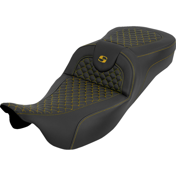 Saddlemen Extended Reach Roadsofa Seat Dragon Scale W/O Backrest Gold Stitch FLH/FLT '08-'25