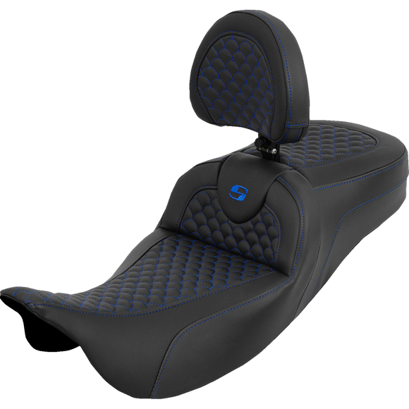 Saddlemen Extended Reach Roadsofa Seat Dragon Scale Blue Stitch with Backrest Touring '08-'25