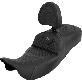 Saddlemen Extended Reach Roadsofa Seat Dragon Scale Gray Stitch with Backrest Touring '08-'25