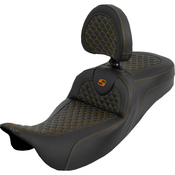 Saddlemen Extended Reach Roadsofa Seat Dragon Scale Orange Stitch with Backrest Touring '08-'25