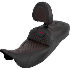 Saddlemen Extended Reach Roadsofa Seat Dragon Scale Red Stitch with Backrest Touring '08-'25
