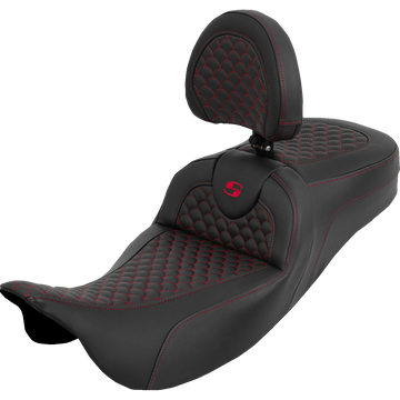 Saddlemen Extended Reach Roadsofa Seat Dragon Scale Red Stitch with Backrest Touring '08-'25