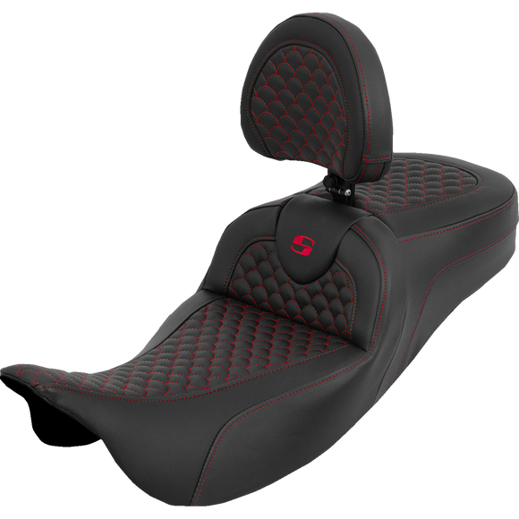 Saddlemen Extended Reach Roadsofa Seat Dragon Scale Red Stitch with Backrest Touring '08-'25