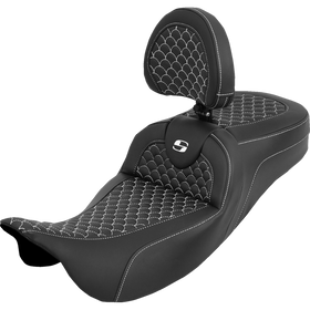 Saddlemen Extended Reach Roadsofa Seat Dragon Scale White Stitch with Backrest Touring '08-'25