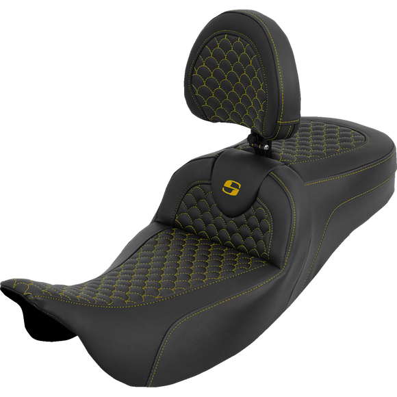 Saddlemen Extended Reach Roadsofa Seat Dragon Scale Gold Stitch with Backrest Touring '08-'25