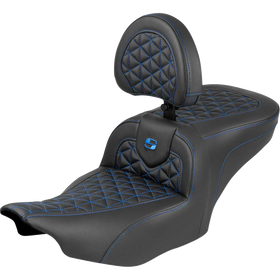 Saddlemen Roadsofa Seat with Backrest Blue Stitch FLH/FLT '23-'25