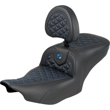 Saddlemen Roadsofa Seat with Backrest Blue Stitch FLH/FLT '23-'25
