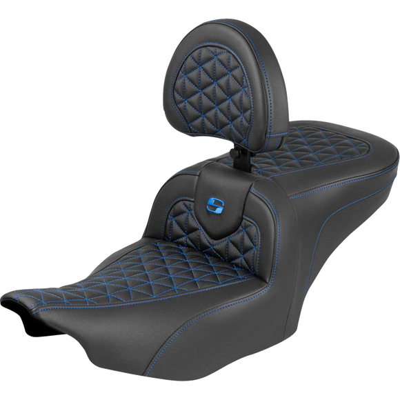 Saddlemen Roadsofa Seat with Backrest Blue Stitch FLH/FLT '23-'25
