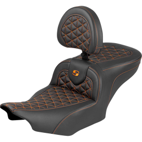 Saddlemen Roadsofa Seat with Backrest Orange Stitch FLH/FLT '23-'25