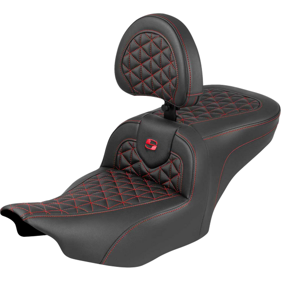 Saddlemen Roadsofa Seat with Backrest Red Stitch FLH/FLT '23-'25