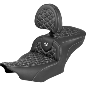 Saddlemen Roadsofa Seat with Backrest White Stitch FLH/FLT '23-'25