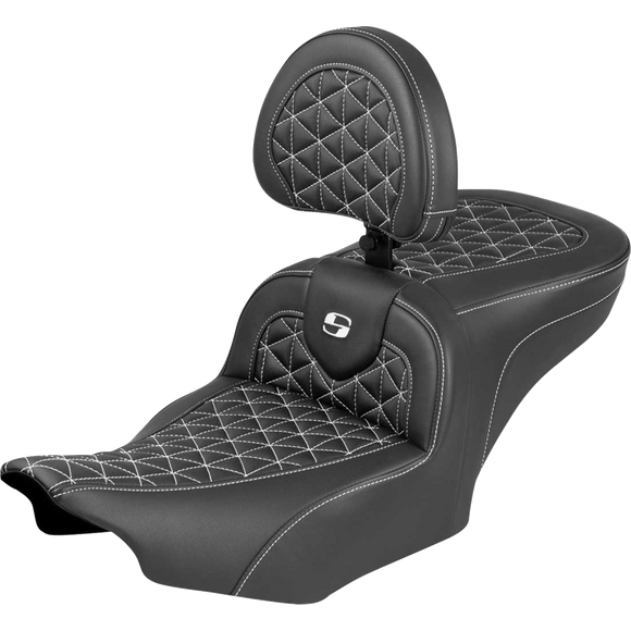 Saddlemen Roadsofa Seat with Backrest White Stitch FLH/FLT '23-'25