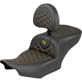 Saddlemen Roadsofa Seat with Backrest Gold Stitch FLH/FLT '23-'25