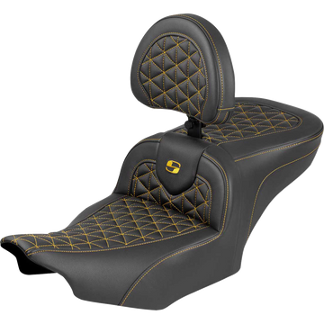 Saddlemen Roadsofa Seat with Backrest Gold Stitch FLH/FLT '23-'25