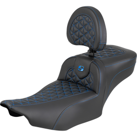 Saddlemen Roadsofa Extended Reach Seat with Backrest Blue Stitch FLH/FLT '23-'25