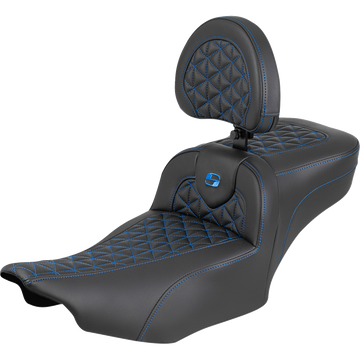 Saddlemen Roadsofa Extended Reach Seat with Backrest Blue Stitch FLH/FLT '23-'25