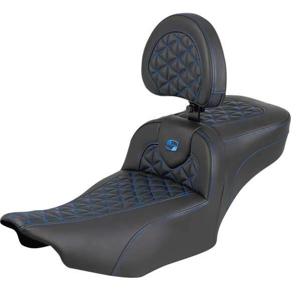 Saddlemen Roadsofa Extended Reach Seat with Backrest Blue Stitch FLH/FLT '23-'25