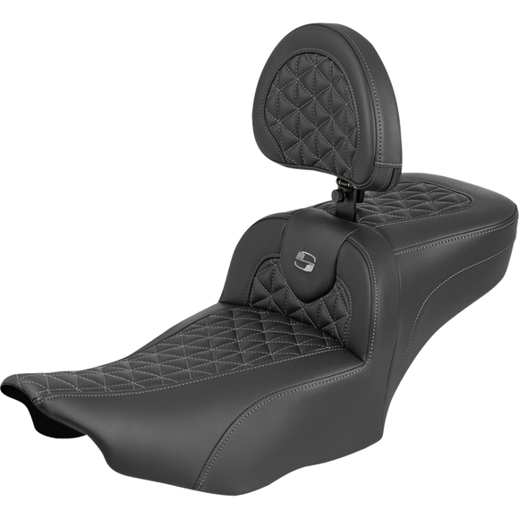Saddlemen Roadsofa Extended Reach Seat with Backrest Gray Stitch FLH/FLT '23-'25
