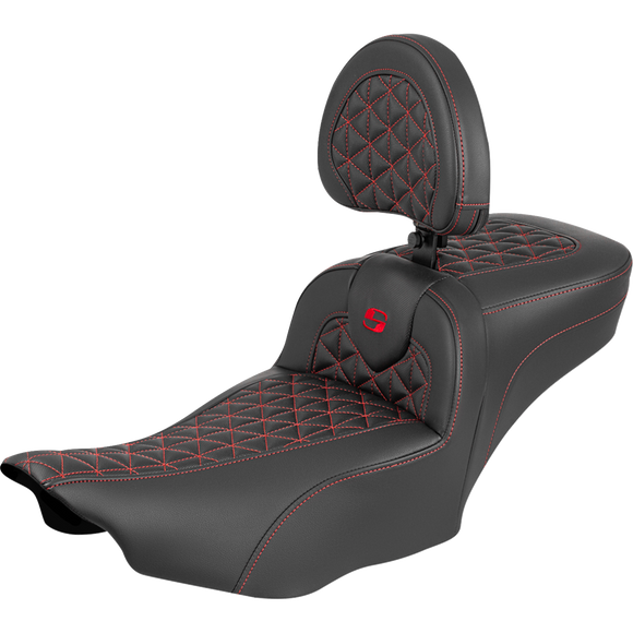 Saddlemen Roadsofa Extended Reach Seat with Backrest Red Stitch FLH/FLT '23-'25