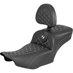 Saddlemen Roadsofa Extended Reach Seat with Backrest White Stitch FLH/FLT '23-'25