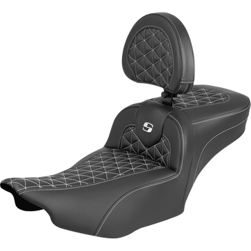 Saddlemen Roadsofa Extended Reach Seat with Backrest White Stitch FLH/FLT '23-'25