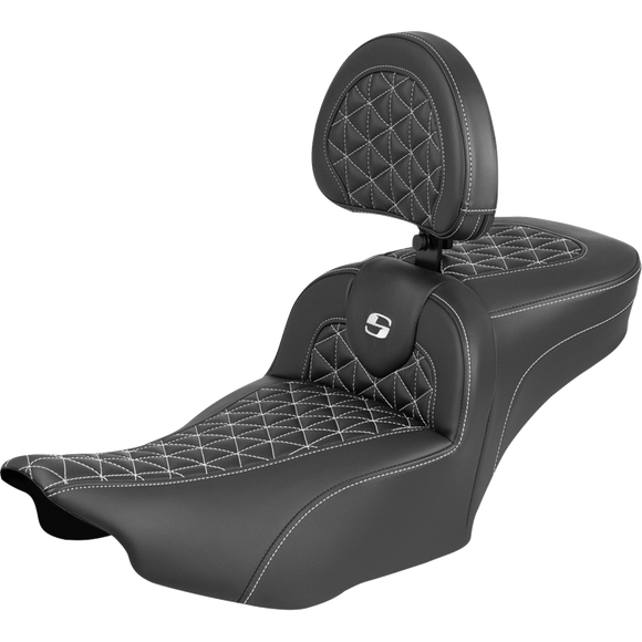 Saddlemen Roadsofa Extended Reach Seat with Backrest White Stitch FLH/FLT '23-'25