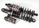 RWD V-Twin RS-2 black motorcycle coilover shock absorbers with remote reservoirs, pair