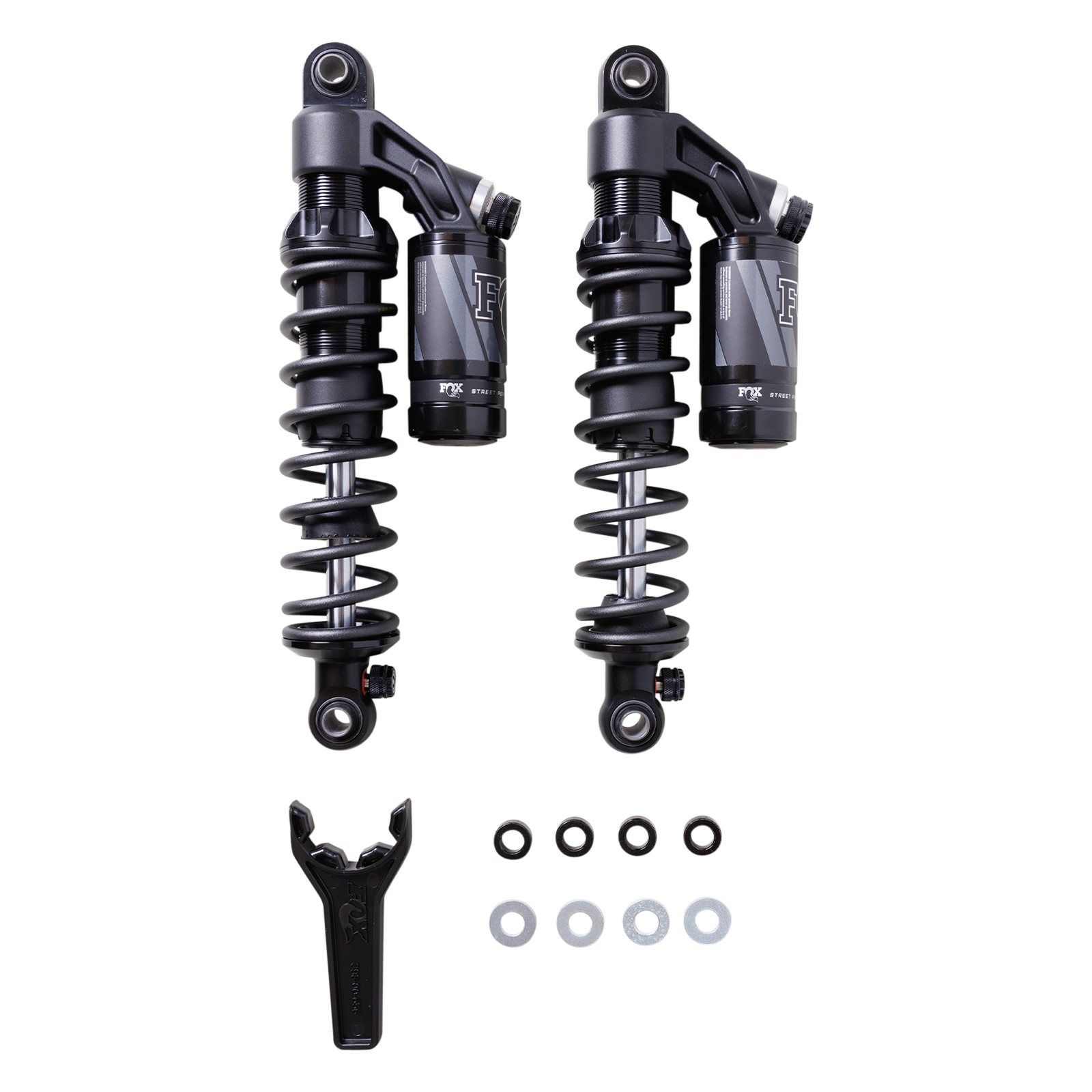 FOX RC-1 Piggyback shocks for Harley Sportster, pair with mounting hardware and spanner wrench