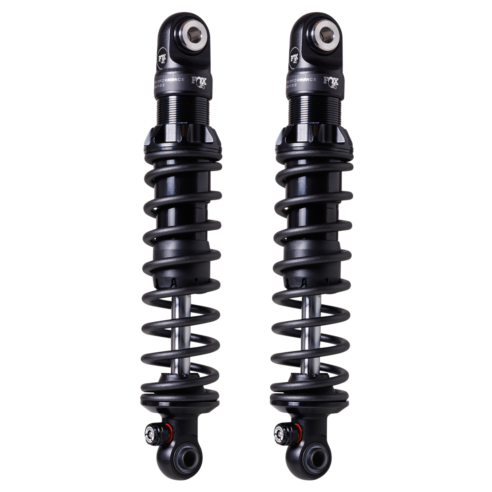 Pair of FOX IFP-R V-Twin rear shocks for Harley FXR, matte black, 12-position adjustable rebound