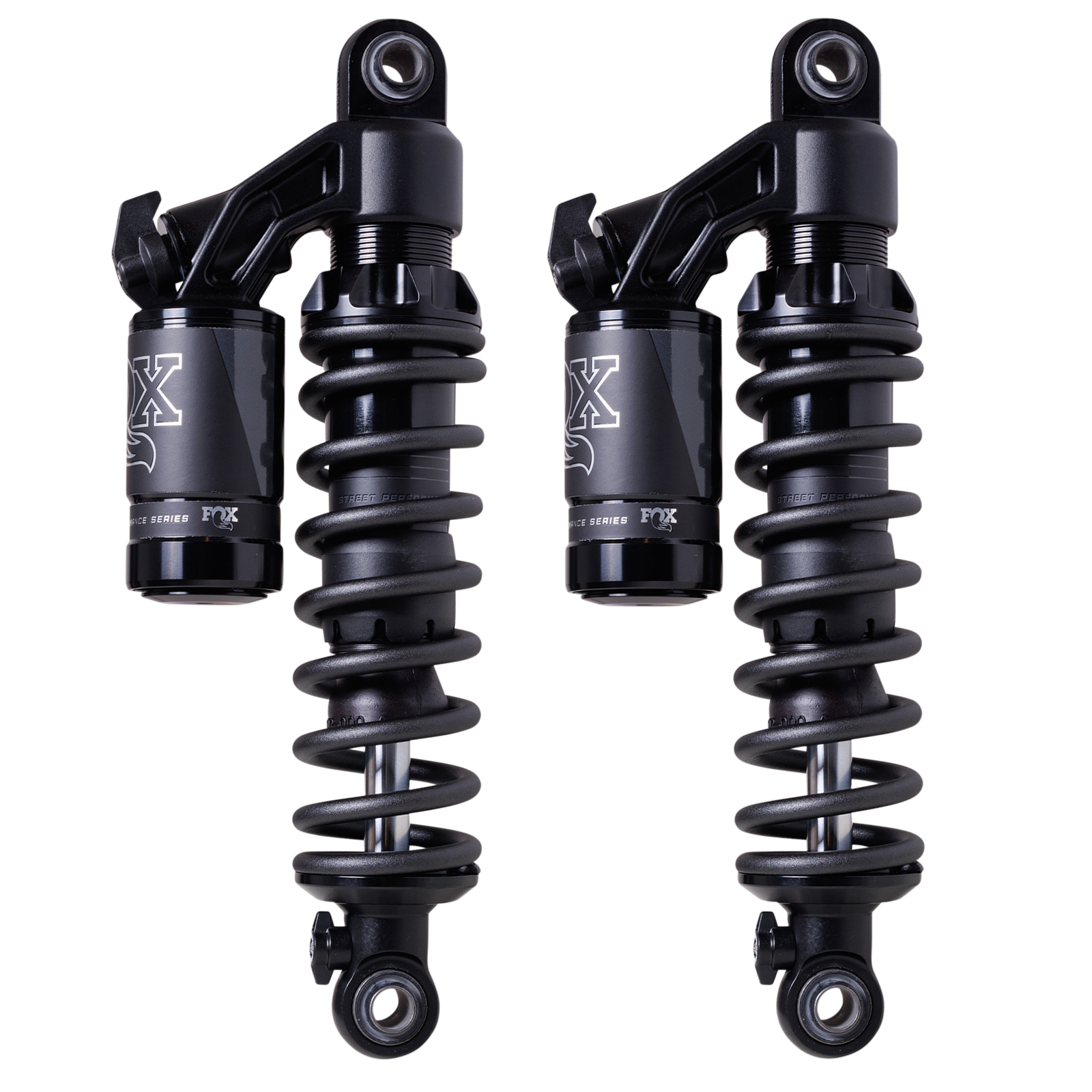 FOX QS3-QSR piggyback rear shocks for Harley Dyna, matte black pair