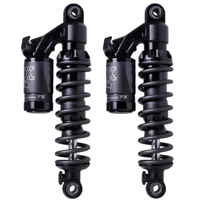 FOX QS3-QSR piggyback rear shocks for Harley Dyna, matte black pair