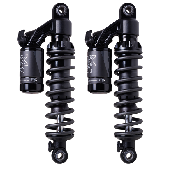 FOX QS3-QSR piggyback rear shocks for Harley Dyna, matte black pair