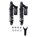 FOX QS3-QSR Piggyback rear shocks for Harley Dyna — black twin-shock kit with reservoirs and mounting hardware