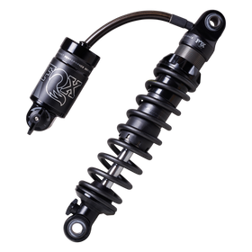 FOX QS3-QSR Remote Resi rear shock for Harley Touring — black adjustable remote-reservoir coil