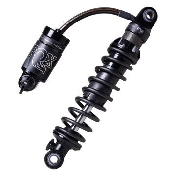 FOX QS3-QSR Remote Resi rear shock for Harley Touring — black adjustable remote-reservoir coil